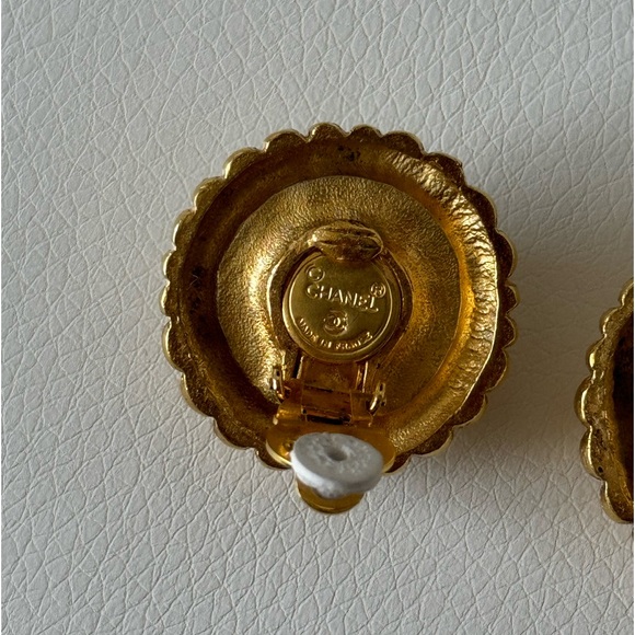 CHANEL 24K Gold Plated Faux Pearl Earrings in Very Good Used Condition - Picture 8 of 13